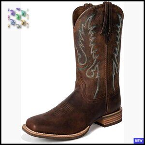 Hand Painted Western Boots Square Toe Full Grain Leather Pull On Mid Calf